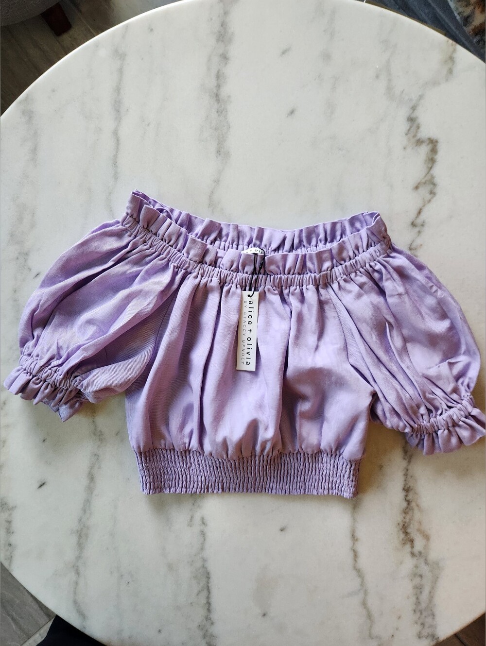 Alice + Olivia Caprina Lavender Off Shoulder Jaquard Top Size XS